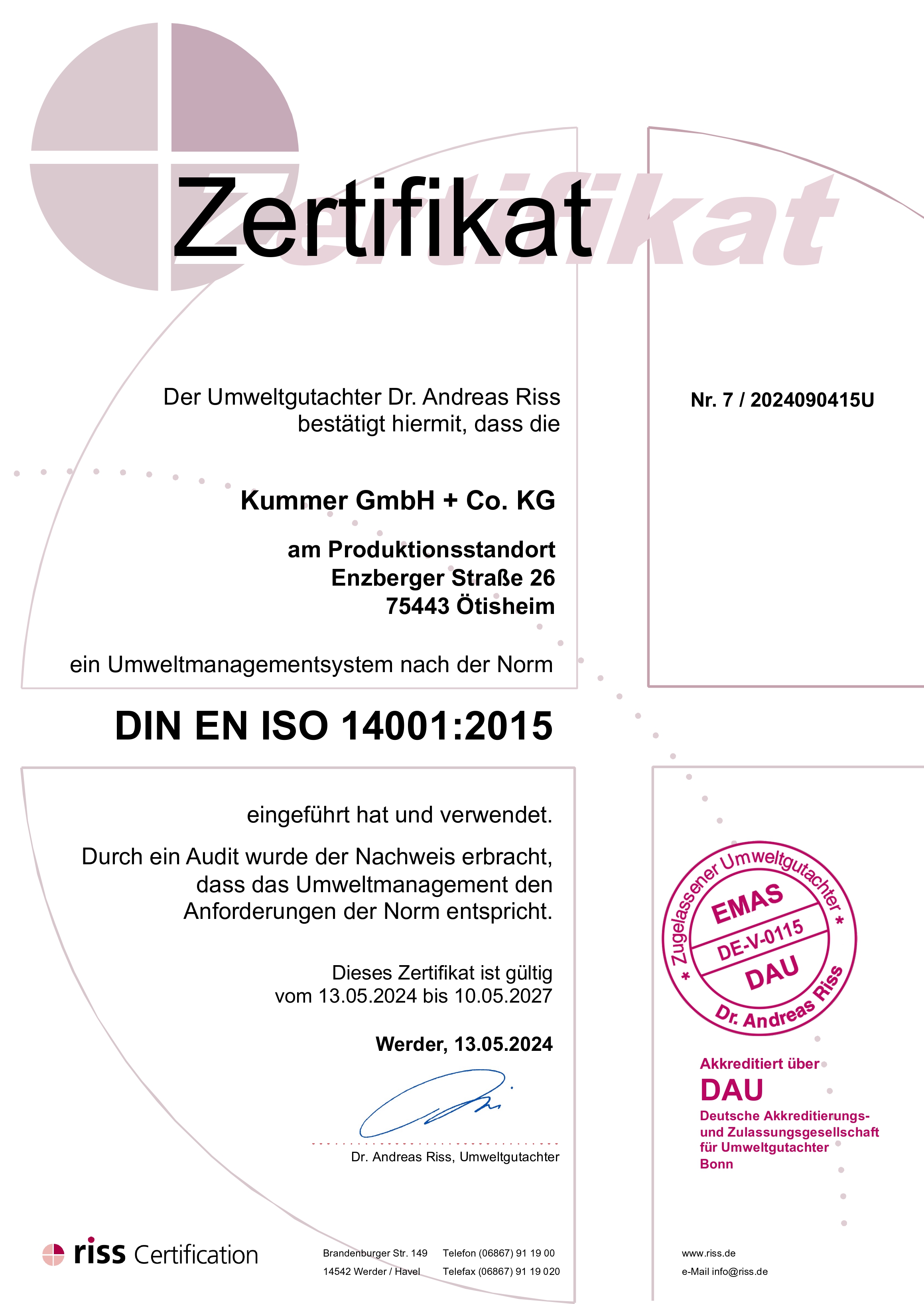 Zertifizierung ISO 14001